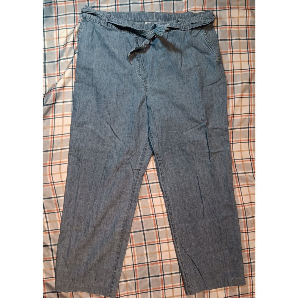 Orvis Women’s Large Cropped Jeans Elastic Waist Denim Pants with Belt Coastal